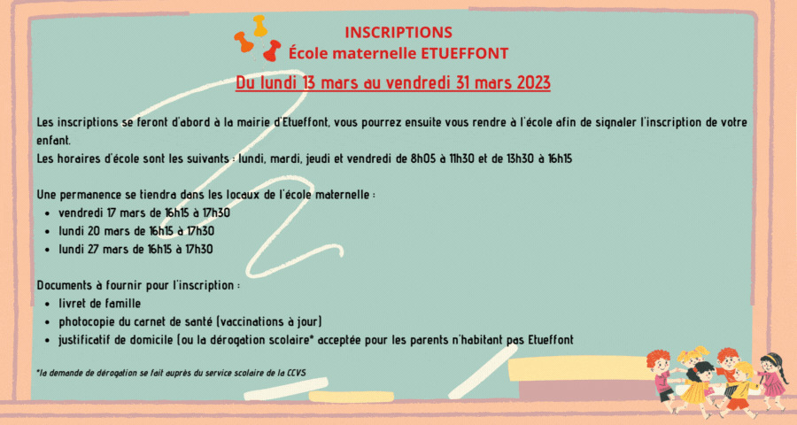 Inscriptions école maternelle Etueffont