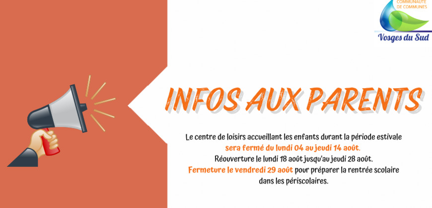 Infos aux parents pour les vacances d'été