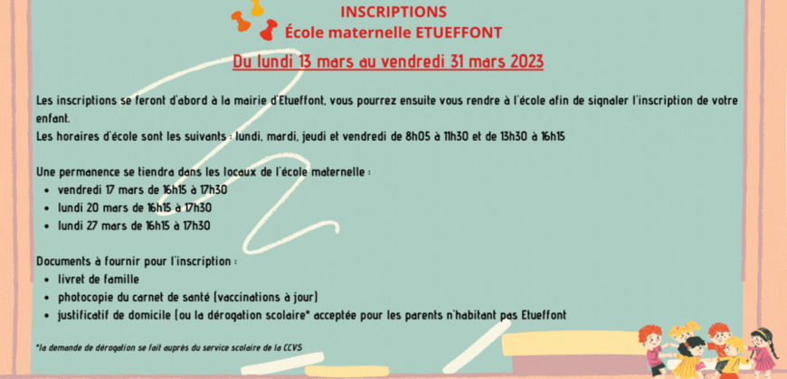 Inscriptions école maternelle Etueffont